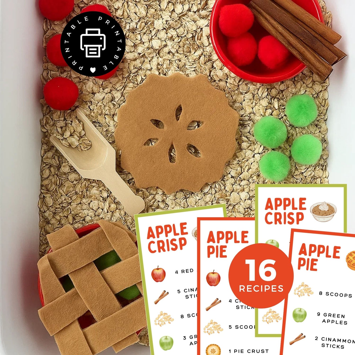 Apple Pie and Apple Crisp Recipe Cards: Autumn Counting Activity